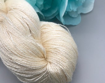 LACE Tussah Silk Undyed Yarn, Gossamer Lace Weight Yarn, Natural Bleached Tussah Silk Lace Yarn, 100% 2 Ply Tussah Silk, 100g / 1102 yds