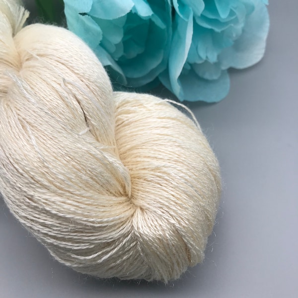 LACE Tussah Silk Undyed Yarn, Gossamer Lace Weight Yarn, Natural Bleached Tussah Silk Lace Yarn, 100% 2 Ply Tussah Silk, 100g / 1102 yds