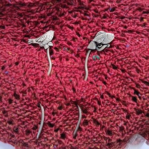 Fish Bird White Bronze Shawl Pin Stick, Shawl Stick Pin Hand Made in the USA by Bonnie Bishoff, Knitwear Jewelry