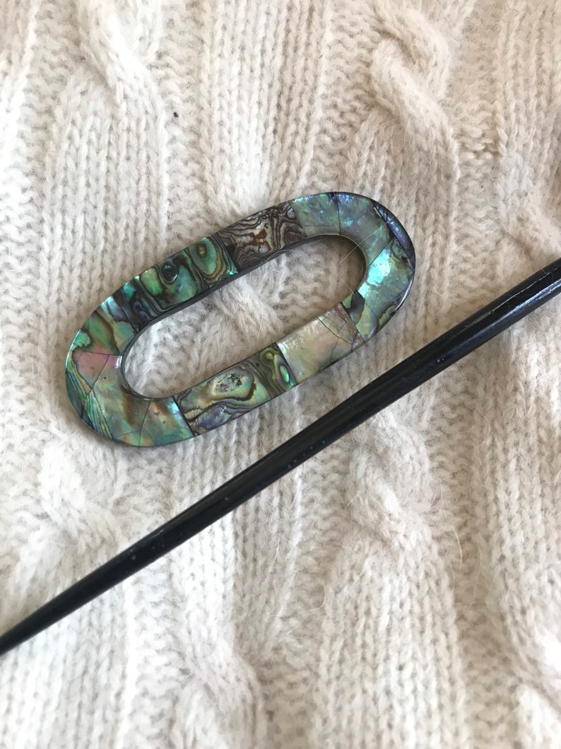 Abalone Paua Shell Oval Shawl Pin, Handcrafted Oval Inlaid Shell Shawl Pin Brooch image 2