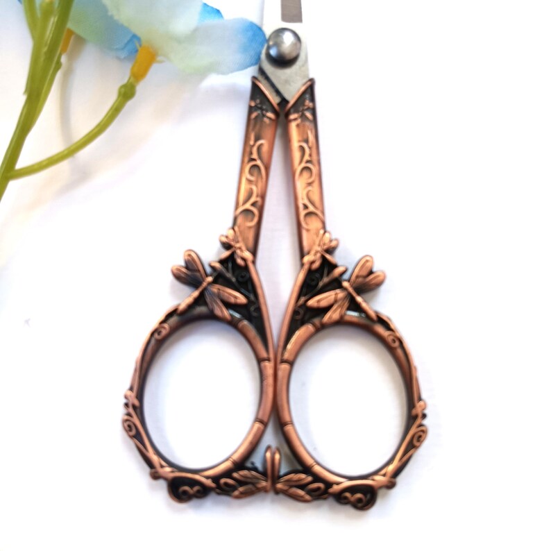 Dragonfly Scissors, Antique Copper Decorative Floral Embroidery ...