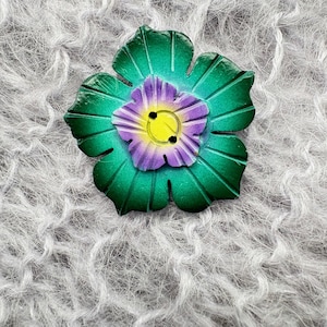 Handcrafted Coconut Wood Flower Buttons, Large Teal Purple Floral Coconut Statement Buttons