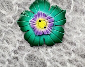 Handcrafted Coconut Wood Flower Buttons, Large Teal Purple Floral Coconut Statement Buttons