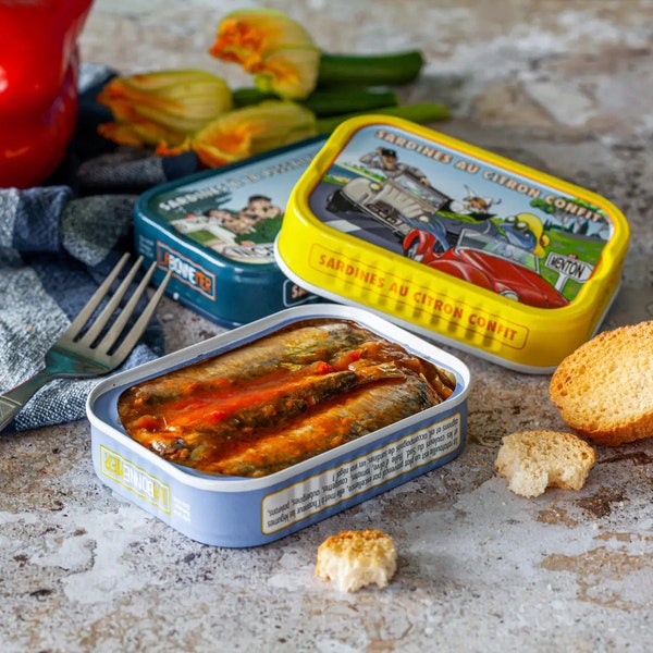 La Bonne Mer 3 Sardine Tin Gift Pack, Tinned Fish, Wild Caught Sardines from France Candied Lemon, Ratatouille, Pissaladiere