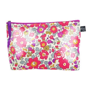 Pink Floral Oilcloth Waterproof Notions & Cosmetic Bag, Liberty of London Floral Craft Project Zipper Storage Pouch, Betsy Dragonfruit
