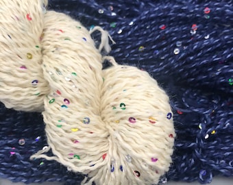 DK zijdewol pailletten natuurlijke ongeverfde garenbasis, luxe garen, glittergaren pailletten