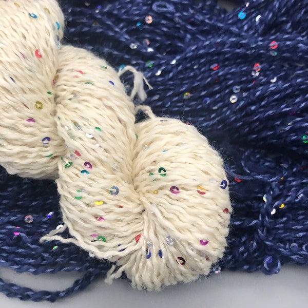 DK Silk Wool Sequin Natural Undyed Yarn Base, Luxury Yarn, Sequin Sparkle Yarn