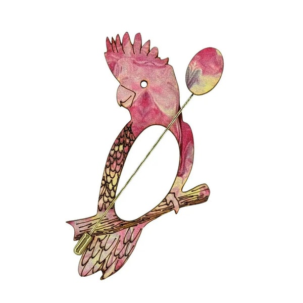 Pink Bird Wood Shawl and Scarf Pin, Handmade Laser Cut Wooden Bird Shawl Pin, Australian Galah Bird Scarf Pin Parrot