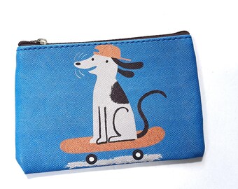 Dog on Skateboard Craft Tool Keychain Pouch, Blue Stitch Marker Notions Coin Pouch, Gadget Cosmetics Zipper Travel Storage with Keychain