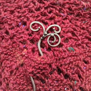 White Bronze Floral Curlicue Shawl Pin Stick, Hand Made Shawl Stick by Bonnie Bishoff, Made in USA