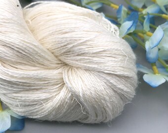 LACE Silk Linen Undyed Yarn Base Blank, Undyed Mulberry Silk and Linen Ivory Lace Weight Yarn