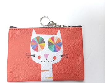 Orange Cat Craft Tool Keychain Pouch, Star Struck Kitty Notions Coin Pouch, Gadget Cosmetics Zipper Travel Pouch with Keychain