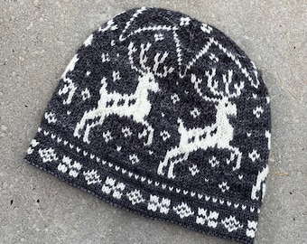 Rooftop Landing Reindeer Hat Kit, Hand Dyed Yarn Hat Knitting Pattern Kit by Aimee Alexander Polka Dot Sheep