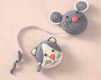 Crocheted Cat & Mouse Tape Measure, Knitting Notions, Tape Measure, Gift Idea for Crafter