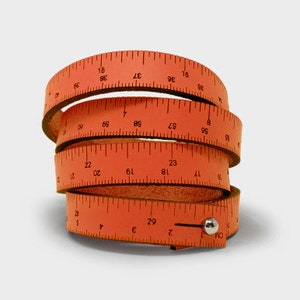 Orange Wrist Ruler in Metric & Inches W/ Storage Tin, Tape Measure, Crossover Industries Leather Ruler Bracelet Cuff 15&quot; 16&quot; 17&quot; 30&quot;