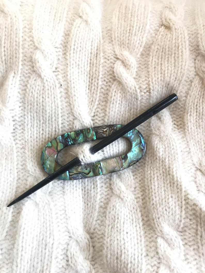 Abalone Paua Shell Oval Shawl Pin, Handcrafted Oval Inlaid Shell Shawl Pin Brooch image 5