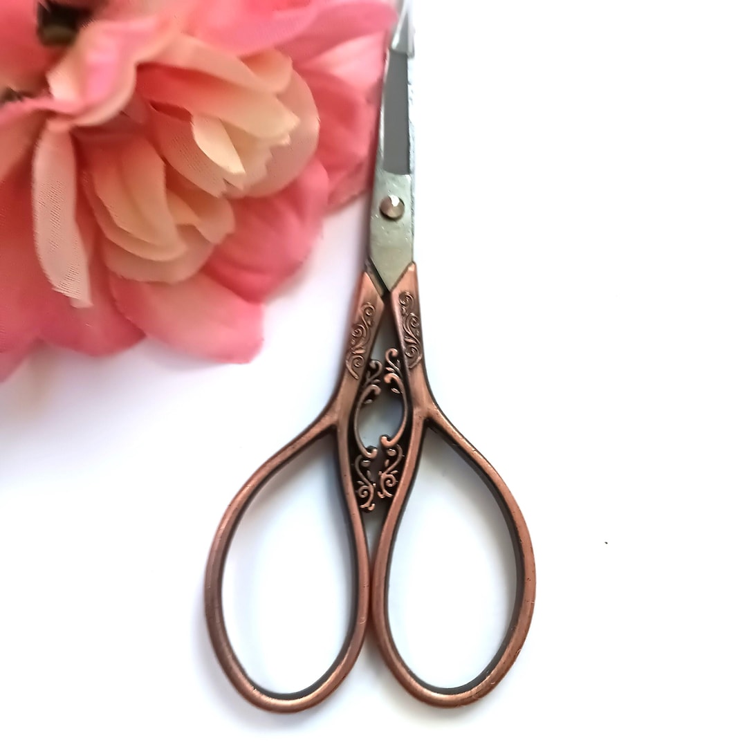 Floral Teardrop Scissors, Antique Copper Floral Bird Embroidery ...