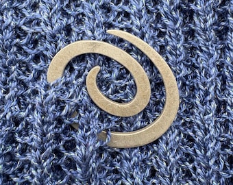 Spiral Antique Tin Shawl Scarf Pin Brooch, Silver Sweater Closure Fastener