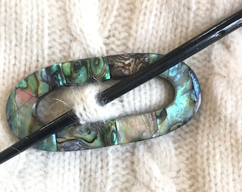 Abalone Paua Shell Oval Shawl Pin, Handcrafted Oval Inlaid Shell Shawl Pin Brooch