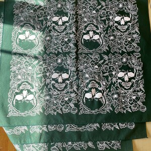 Floral Skull Bandana: Forest Green Cotton Scarf, USA Made