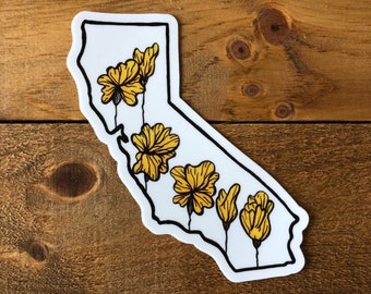 California poppy sticker, laptop and bottle decal