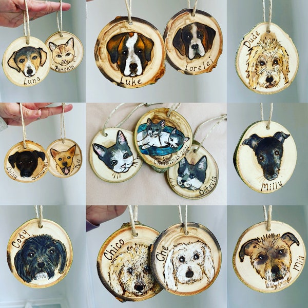 Custom pet ornament, pet portrait, handmade wood ornament your pet