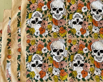 Floral Skull Bandana: Cotton Poppy Scarf, USA Made