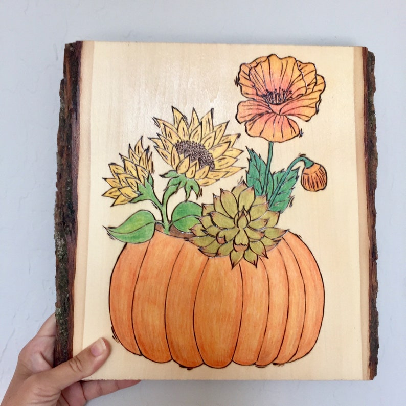 Fall Home Decor Handmade Wood Burned Art Piece On A Tree Etsy