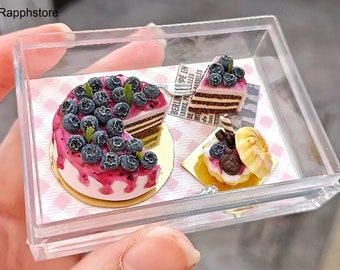 Miniature cakes, handmade cakes, miniature food, miniature strawberry berries, 1:12 handmade clay