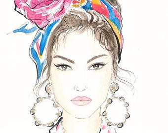 Watercolor Fashion Portrait | FLORAL AMAZON | Original Drawing | Art & Illustration by Anna Schwarzer