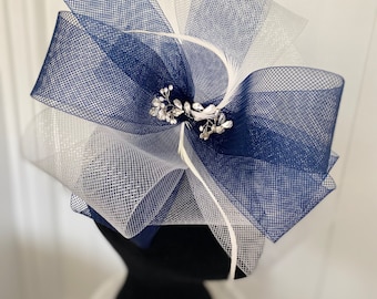 Royale headpiece in navy and crisp white.