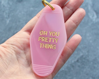 Oh You Pretty Thing Motel Key Tag in Pink and Gold | David Bowie Retro Hotel Key Fob Free US Shipping