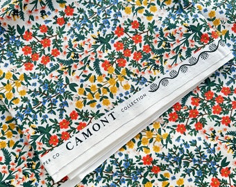 DESTASH Rifle Paper Co. Camont Floral  English Garden Roses Quilting Cotton 70 Inches Yellow Blue Red Remnant