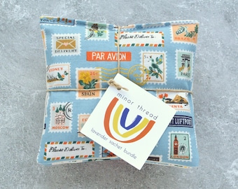 Lavender Sachet Bundle Postage Stamps in Soft Blue Rifle Paper Co Fabric