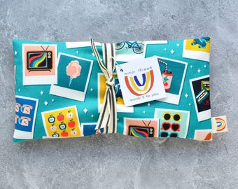 Instant Nostalgia Snapshots Teal Cotton Weighted Eye Pillow