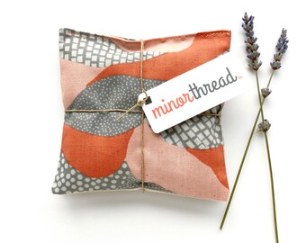 Lavender Pillows in Peach Topography and Linen Drawer Sachets Set of 2 Natural Aromatherapy