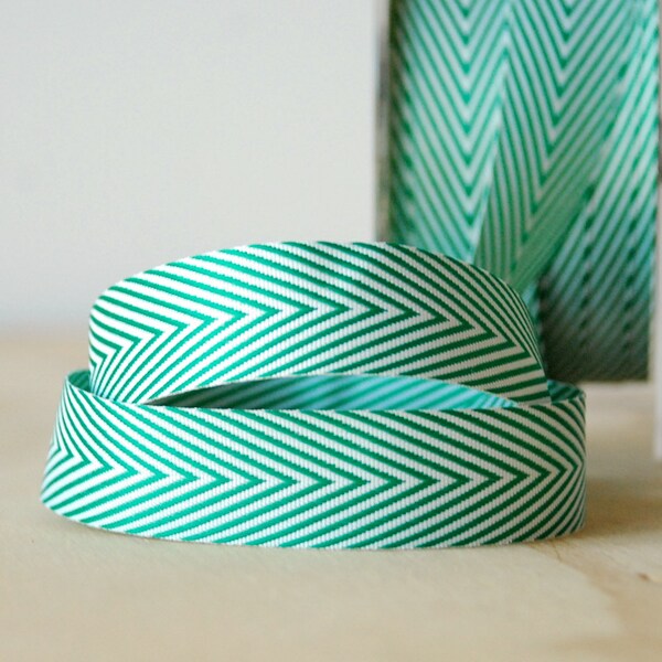 Green and White Chevron Ribbon 3/4" Wide Polyester Ribbon for Crafting by May Arts