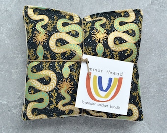 Gilded Snakes Black and Gold Lavender Sachet Bundle Natural Gift