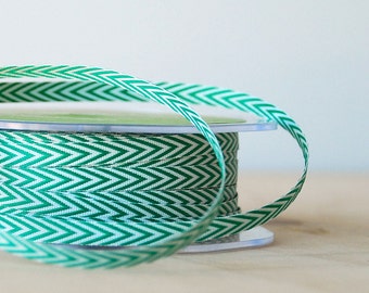 Green and White 1/4" Chevron Ribbon 5 Yards Twill Tape Ribbon Gift Wrap