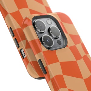 Retro 70s Groovy Orange Checkerboard Pattern Premium Quality MagSafe Protective Tough Phone Case iPhone 13 14 15 Pro Plus Pro Max Mini image 3