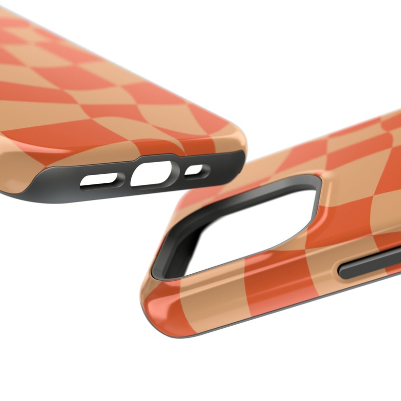 Retro 70s Groovy Orange Checkerboard Pattern Premium Quality MagSafe Protective Tough Phone Case iPhone 13 14 15 Pro Plus Pro Max Mini zdjęcie 4