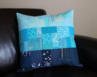 Masculine Quilted Pillow Cover - Modern Quilted Pillow - Ombré Blue Pillow - Geometric Pillow