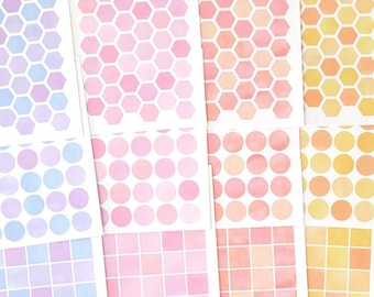 Zeshoekige stip cirkel vierkante Bujo planner stickers: 0,5"(12 mm) | Rainbow Tracker Kleurcode Dag Datum Maand Beschrijfbaar TN GEO14