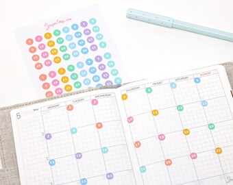Tiny Planner Date Dots, Date Number Stickers, 1-31, Monthly View Stickers, Bullet Journal Stickers, DAT6
