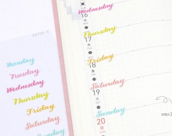 Days of The Week Script Bujo Planner Stickers: 1" (25 mm) 1.5" (38 mm) 1.75" (45 mm) wide | DIY Undated Weekly  DAY26