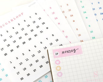Mini Planner Date Dot & Square Stickers, Bullet Journal Stickers, Hobonichi Date Covers, Date Numbers, Day Numbers, Day of The Month, DAT41