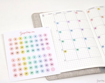 Pastel Mini Date Dot Bujo Planner Stickers: 0.25 in (6 mm) | Countdown Day Cover DIY Calendar Numbers Undated  Hobo TN DAT2