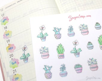 Cute Hand Drawn Pot Plant Bujo Planner Stickers | Doodle Water Watering Reminder Task To Do Home Work Office Garden Gardening  PLT1