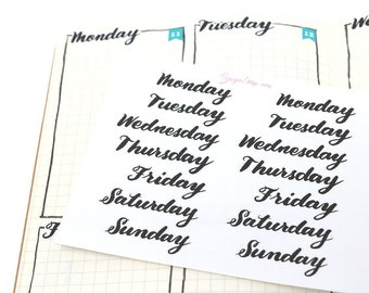 Days of The Week Black Script Bujo Planner Stickers: 1" (25 mm) 1.5" (38 mm) 1.75" (45 mm) Wide | Undated DIY Weekly  DAY19