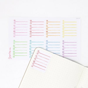 Full Box Checklist Planner Stickers: Watercolor Checkbox | Cute Hand Drawn Rainbow Work Teacher Mom School Lined To Do Habit Trackers FBX22